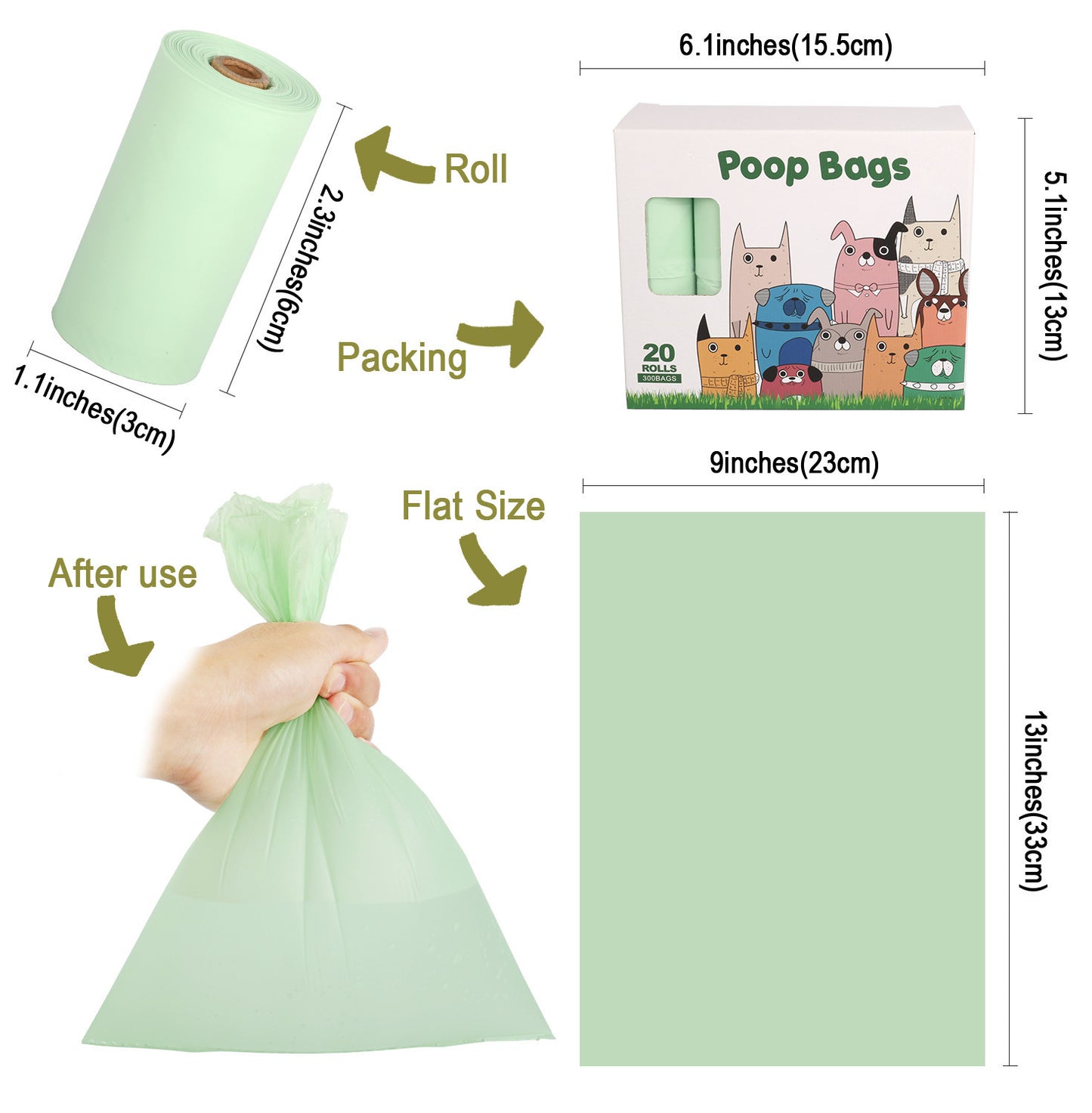 100% Compostable 300 Count Value Pack Biodegradable Leakproof Poop Bags Plant-Based Pet Waste Bag