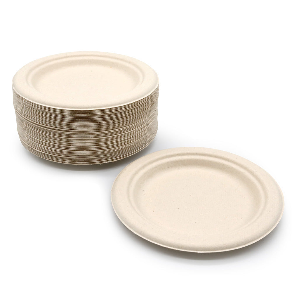 50Pack Natural Color 100% Compostable Heavy-Duty Disposable Paper Plates Biodegradable Eco-Friendly Sugarcane