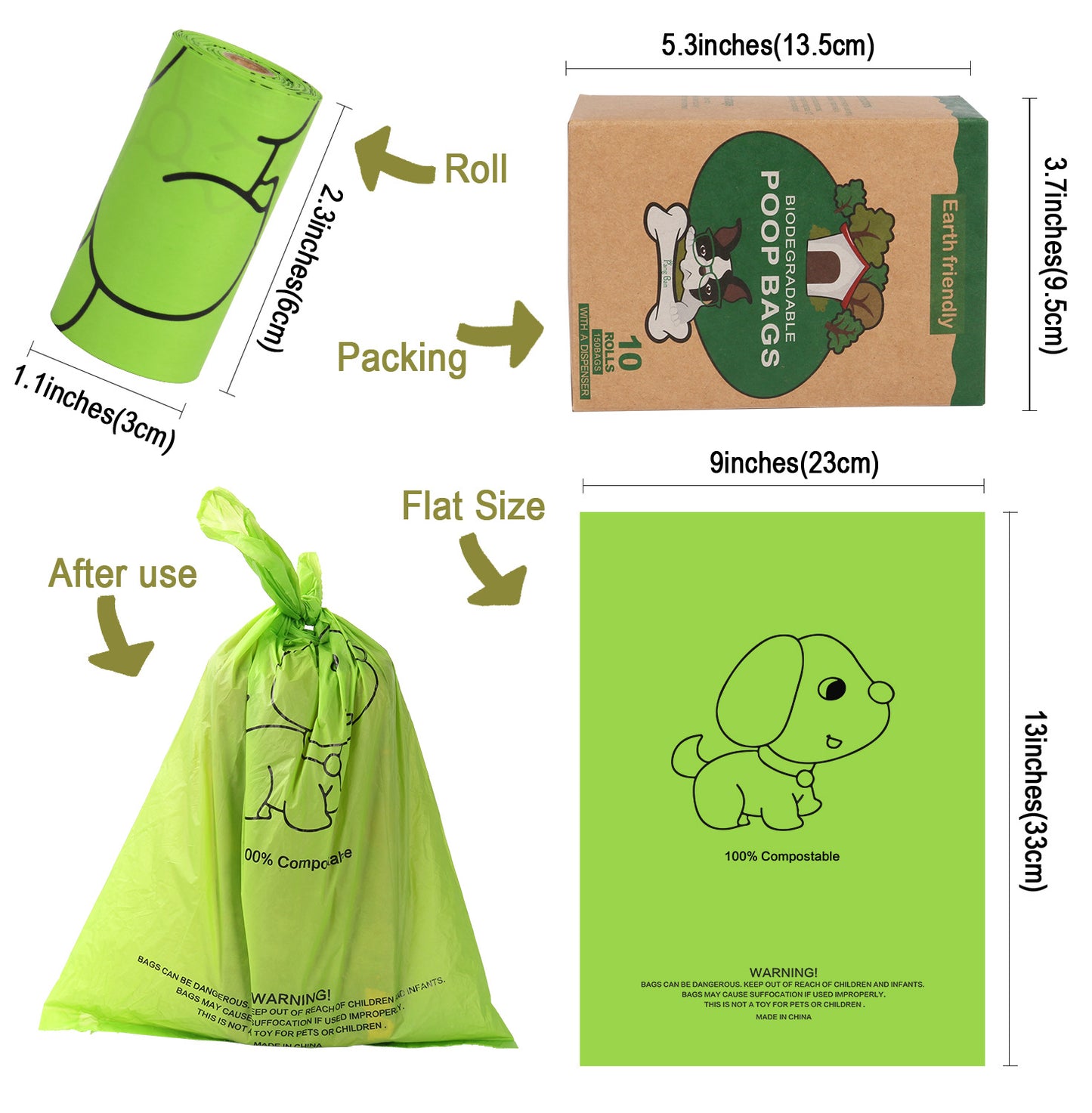 150 Count Dog Poop Bags Rolls with Dispenser 9″ x 13″ Unscented Biodegradable Leak Proof Poop Bags