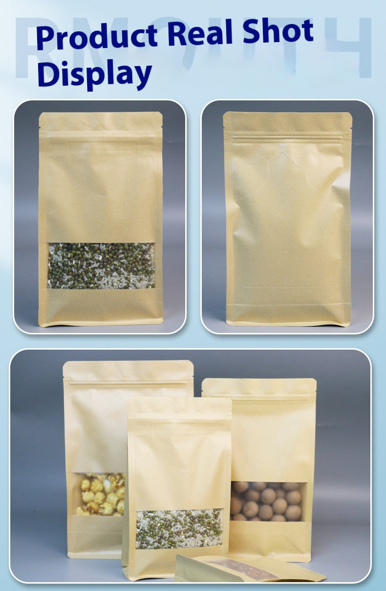 Kraft Paper Flat Bottom Standing Storage Packaging Bags 50pcs of Reusable Heat Seal Side Zipper Pouches