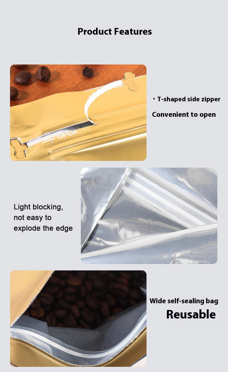 Matte Ziplock Heat-Sealable and Resealable Pouches 50pcs of High Barrier Flat Bottom Stand-Up Coffee Bean Bags With Valve