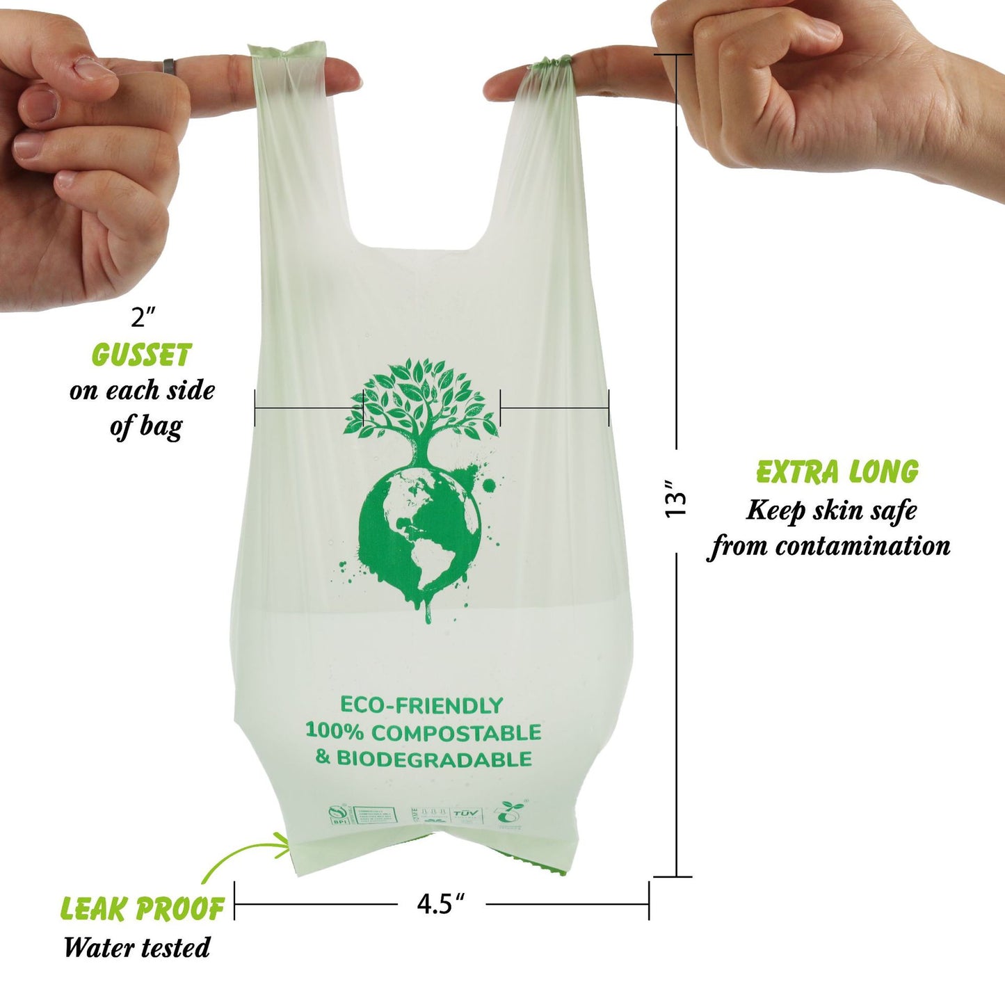 Compostable Dog Poop Bags Rolls with Handles ASTM D6400 & EN 13432 Compliant Biodegradable Leak Proof Pet Waste Bags