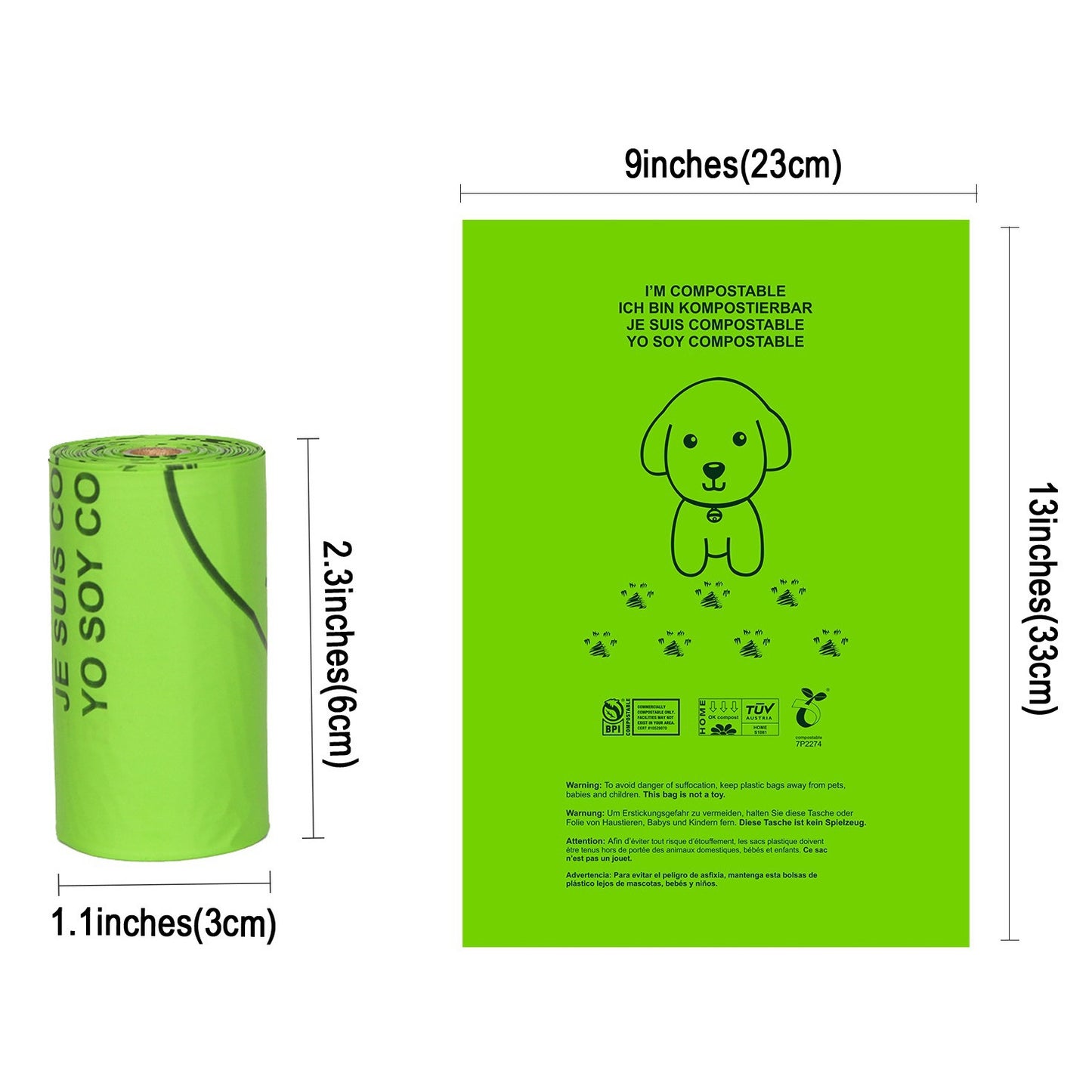 Compostable Dog Poop Bags Rolls Unscented Doggie Waste Bags Leak Proof Easy to Tear